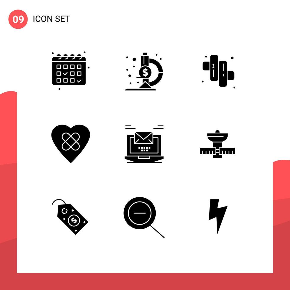 Modern Set of 9 Solid Glyphs and symbols such as gps email marshmallow mail computer Editable Vector Design Elements