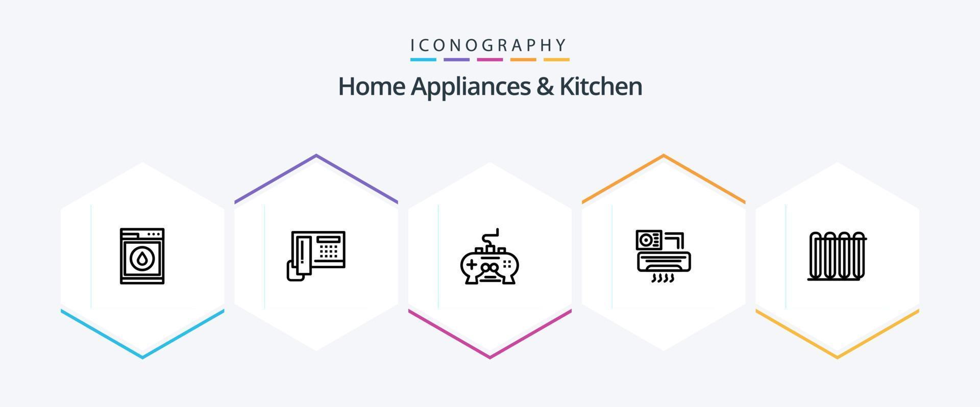 Home Appliances And Kitchen 25 Line icon pack including home. xbox. cell. video. game vector