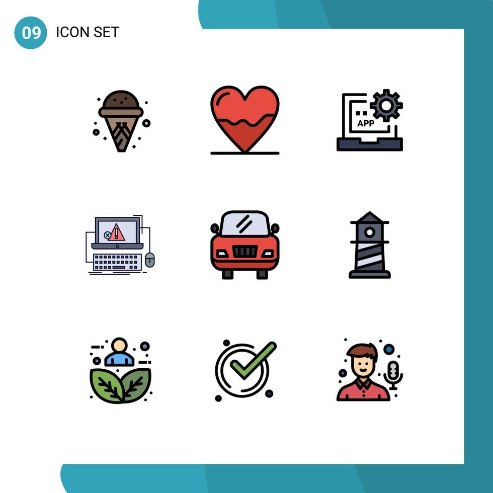 Filledline Flat Color Pack of 9 Universal Symbols of system error app crash programming Editable Vector Design Elements