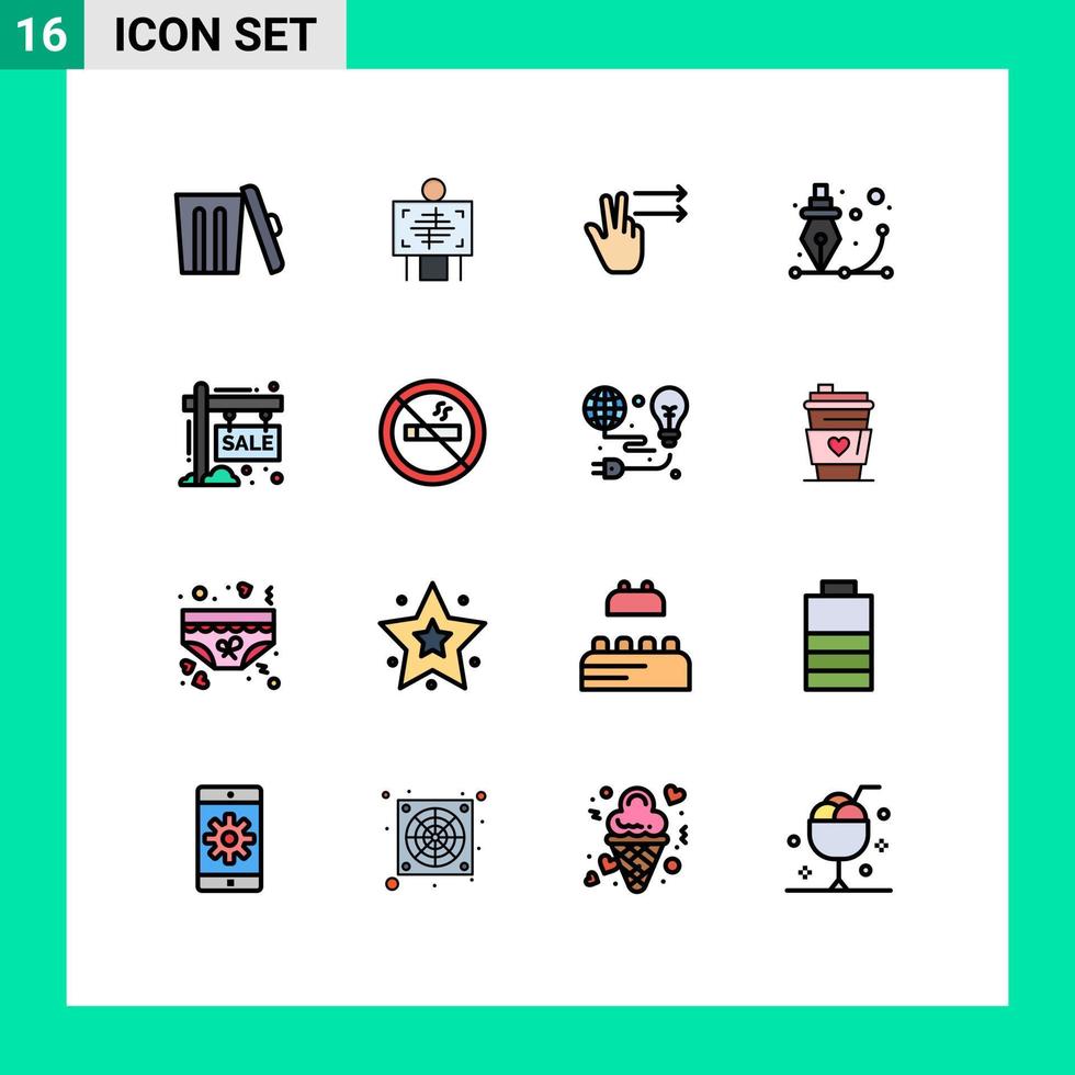 Modern Set of 16 Flat Color Filled Lines Pictograph of hording process fingers pen design Editable Creative Vector Design Elements