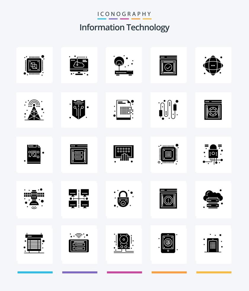Creative Information Technology 25 Glyph Solid Black icon pack  Such As success. message. installation. router. network vector
