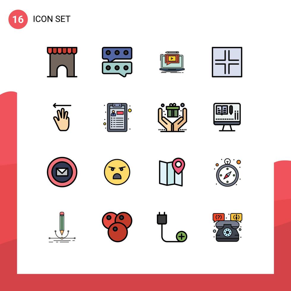 16 Universal Flat Color Filled Line Signs Symbols of up hand player signs arrows Editable Creative Vector Design Elements