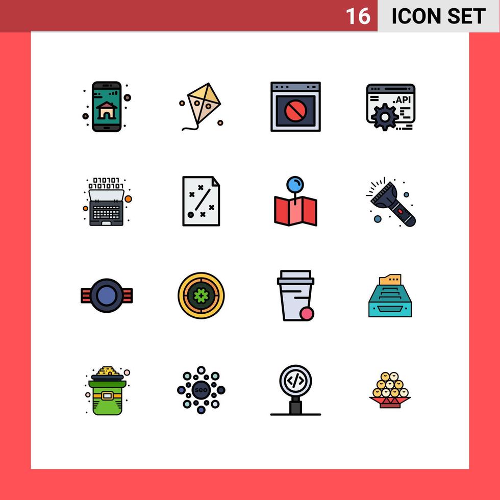 Universal Icon Symbols Group of 16 Modern Flat Color Filled Lines of binary application programme interface app api concept website Editable Creative Vector Design Elements