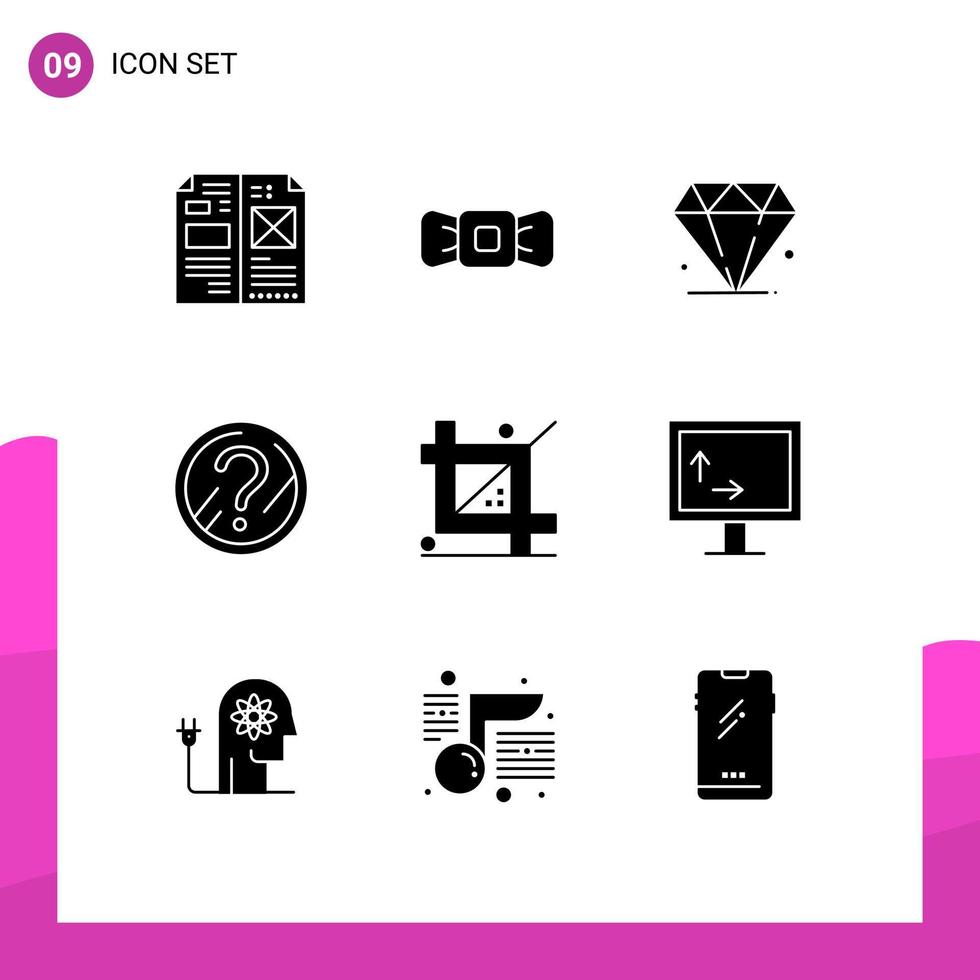Mobile Interface Solid Glyph Set of 9 Pictograms of crop solution tie problem question Editable Vector Design Elements
