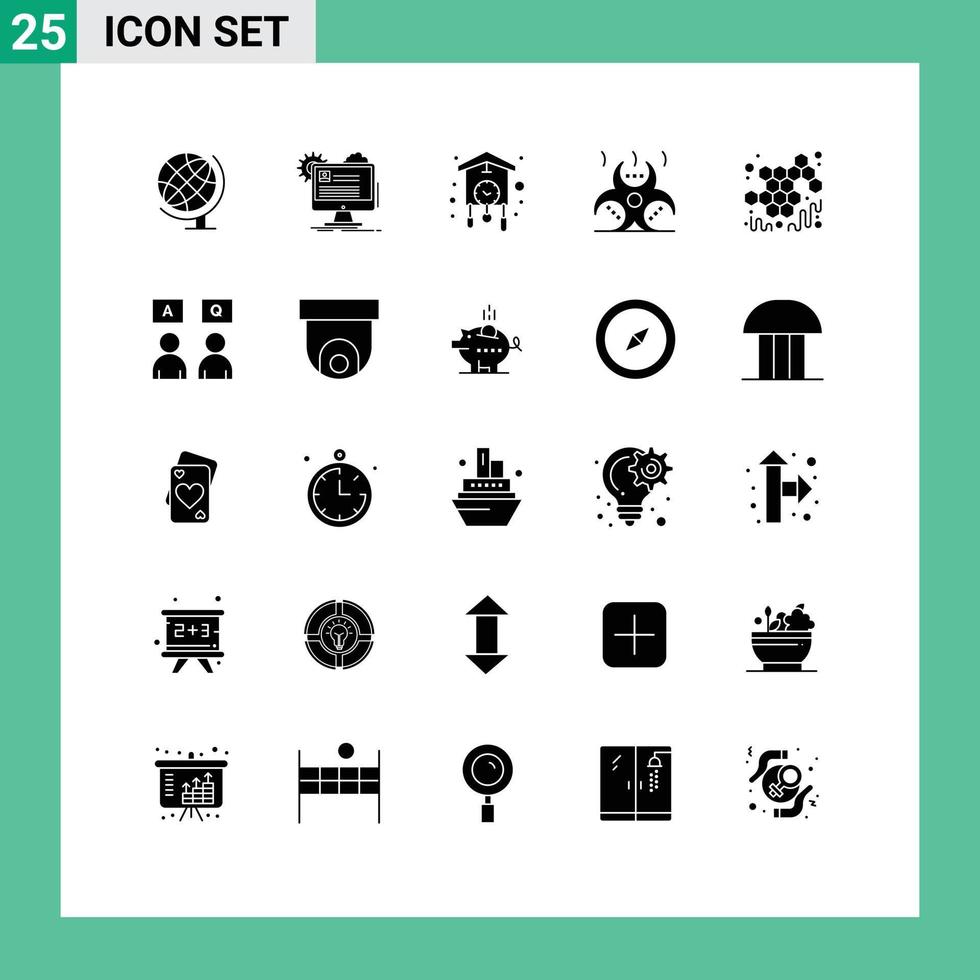 Pictogram Set of 25 Simple Solid Glyphs of autumn danger clock contamination old Editable Vector Design Elements