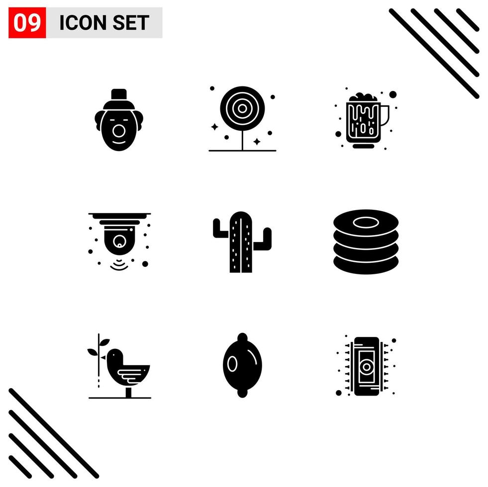 Universal Icon Symbols Group of 9 Modern Solid Glyphs of usa device smart alcohol closed cctv Editable Vector Design Elements