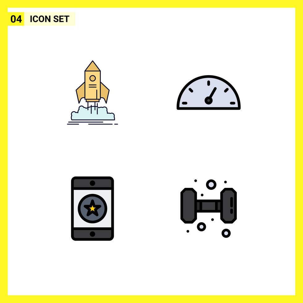 Pack of 4 Modern Filledline Flat Colors Signs and Symbols for Web Print Media such as launch devices shuttle gauge mobile Editable Vector Design Elements