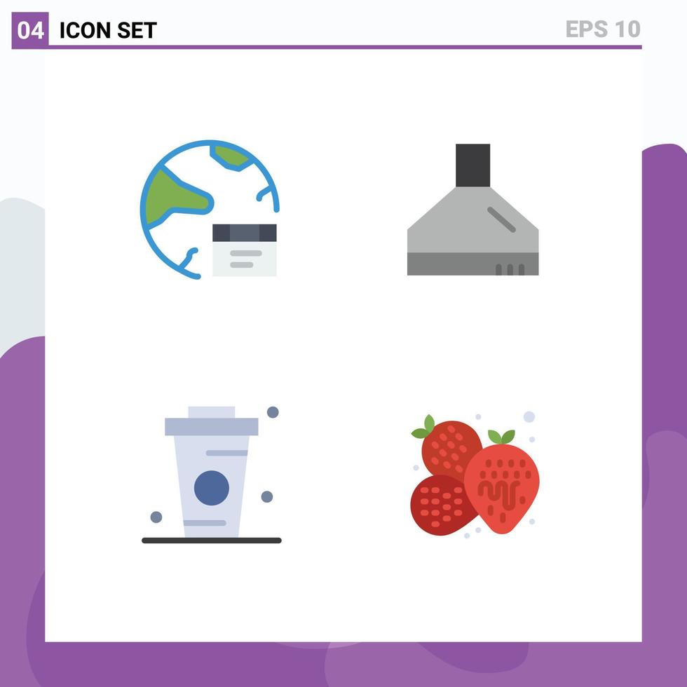 Set of 4 Vector Flat Icons on Grid for app cup global fan drinks Editable Vector Design Elements