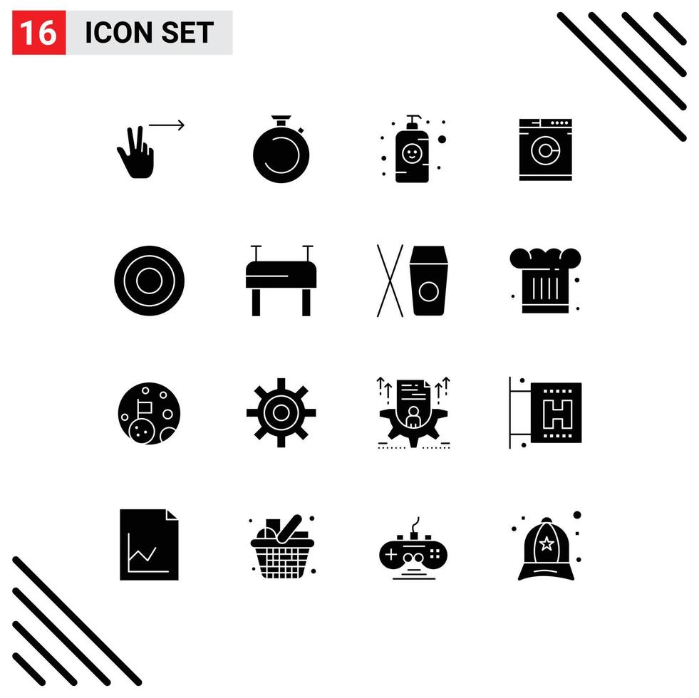 Universal Icon Symbols Group of 16 Modern Solid Glyphs of line basic baby lotion washing laundry Editable Vector Design Elements