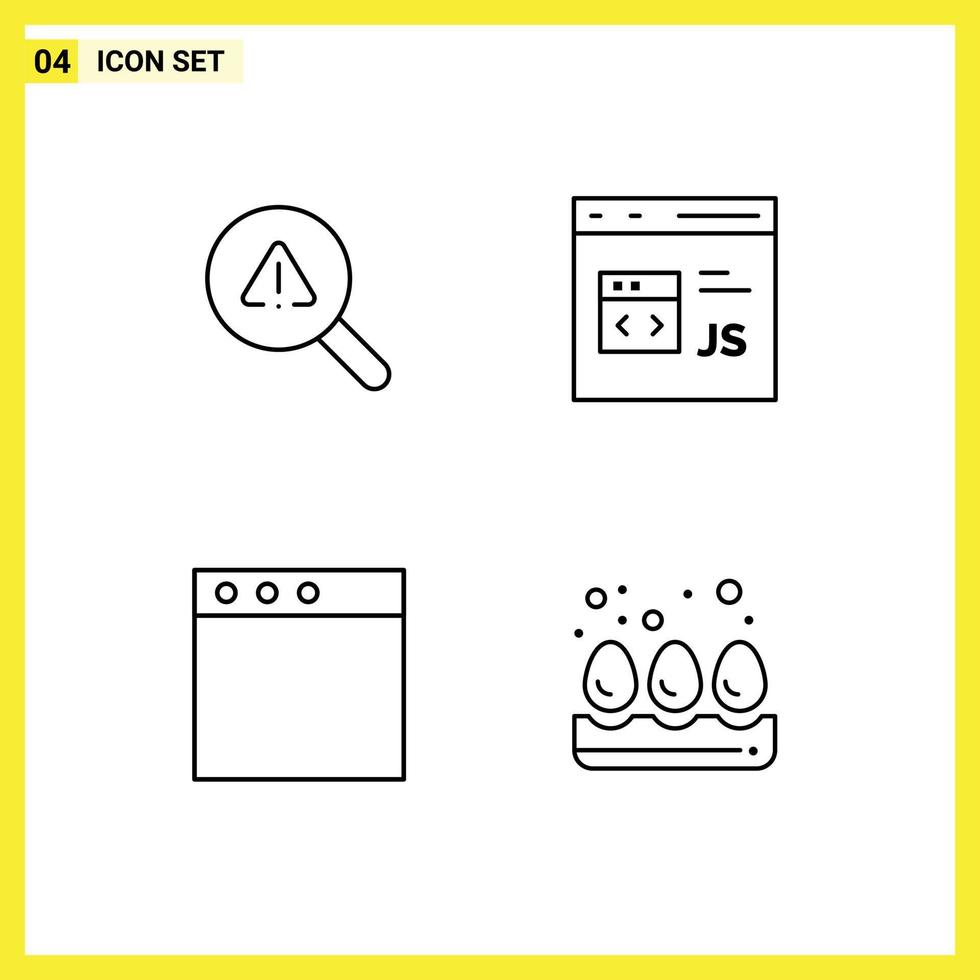 conjunto de pictogramas de 4 colores planos de línea de llenado simple de encontrar error de aplicación desarrollar elementos de diseño de vector editables de ventana