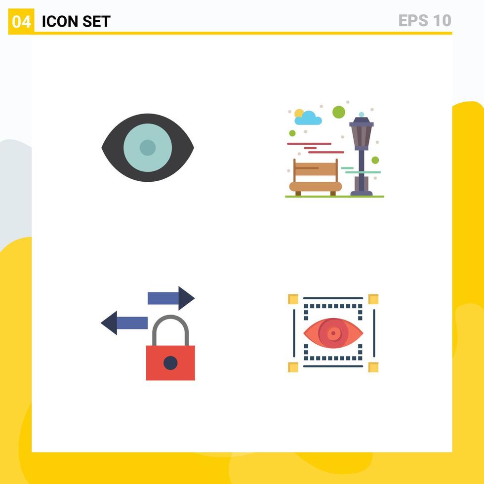 Group of 4 Modern Flat Icons Set for biology lock science park visual Editable Vector Design Elements