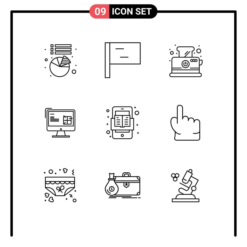 Modern Set of 9 Outlines and symbols such as read mobile breakfast book lcd Editable Vector Design Elements