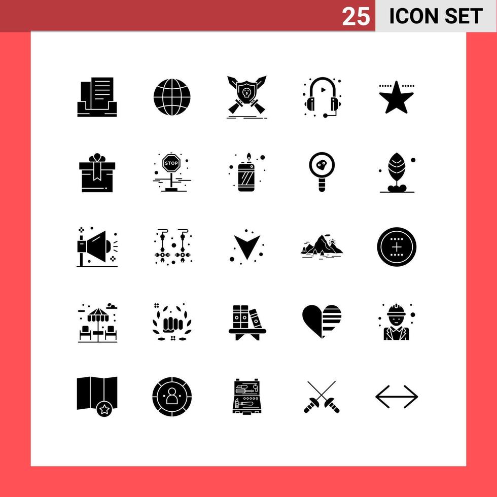 Solid Glyph Pack of 25 Universal Symbols of hollywood telemarketer game service headphone Editable Vector Design Elements