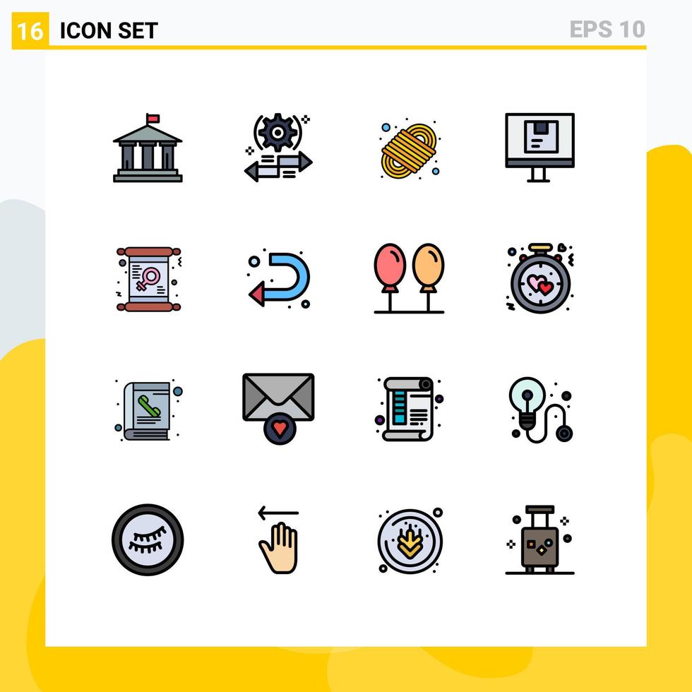 16 Universal Flat Color Filled Line Signs Symbols of shipping logistic right delivery rope Editable Creative Vector Design Elements