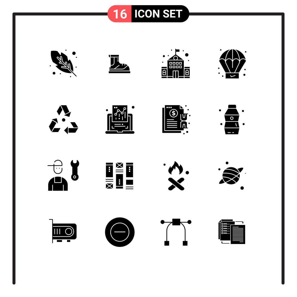 16 Universal Solid Glyphs Set for Web and Mobile Applications garbage ecology building eco process Editable Vector Design Elements