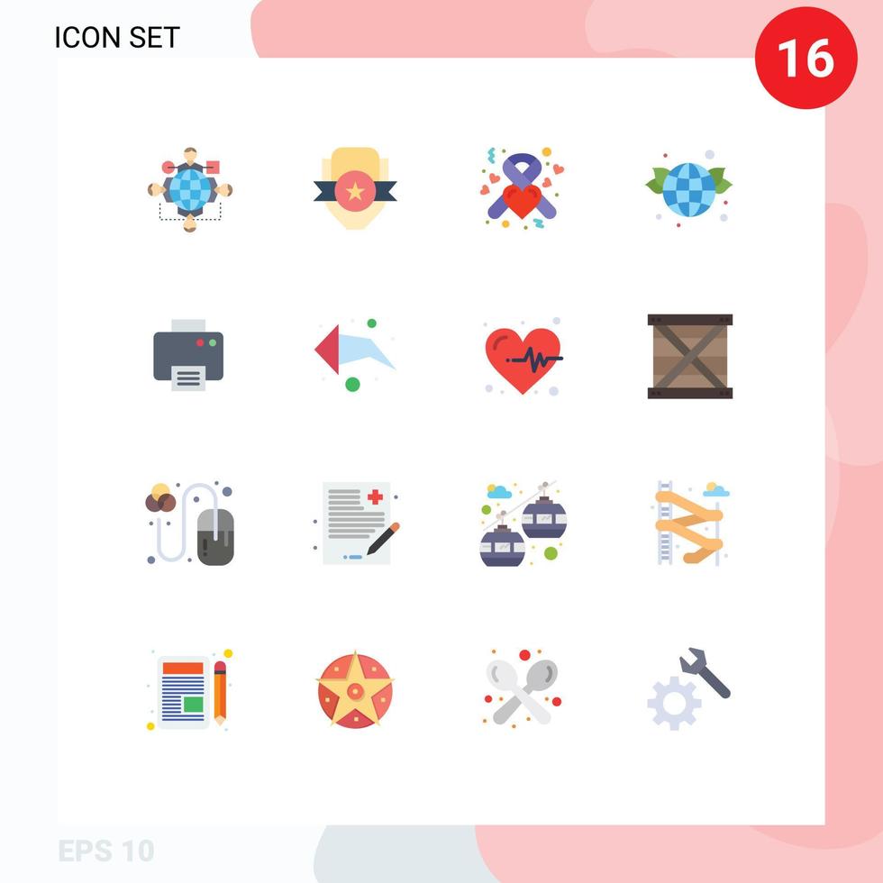 Universal Icon Symbols Group of 16 Modern Flat Colors of green globe shield earth heart Editable Pack of Creative Vector Design Elements