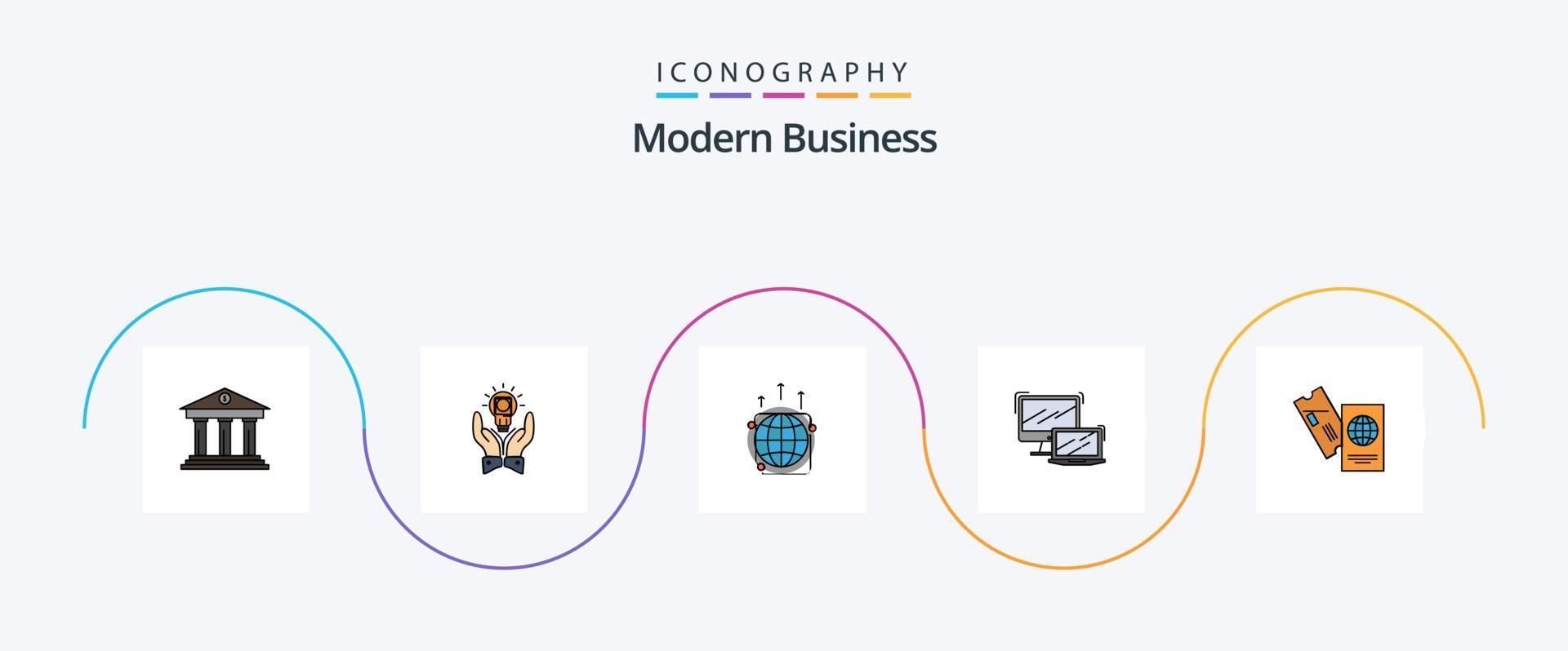 paquete de iconos de 5 planos llenos de línea de negocios moderna que incluye el mundo. conexión. negocio. comunicación. globo vector