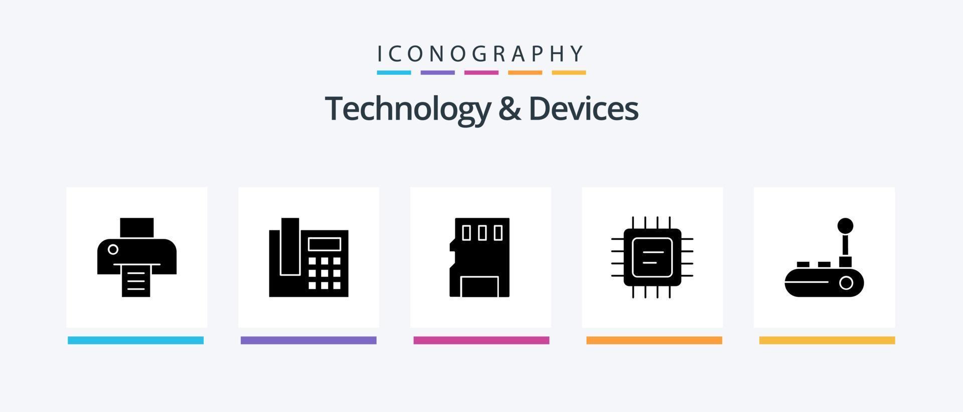 Devices Glyph 5 Icon Pack Including . joy stick. memory card. joy pad. processor. Creative Icons Design vector