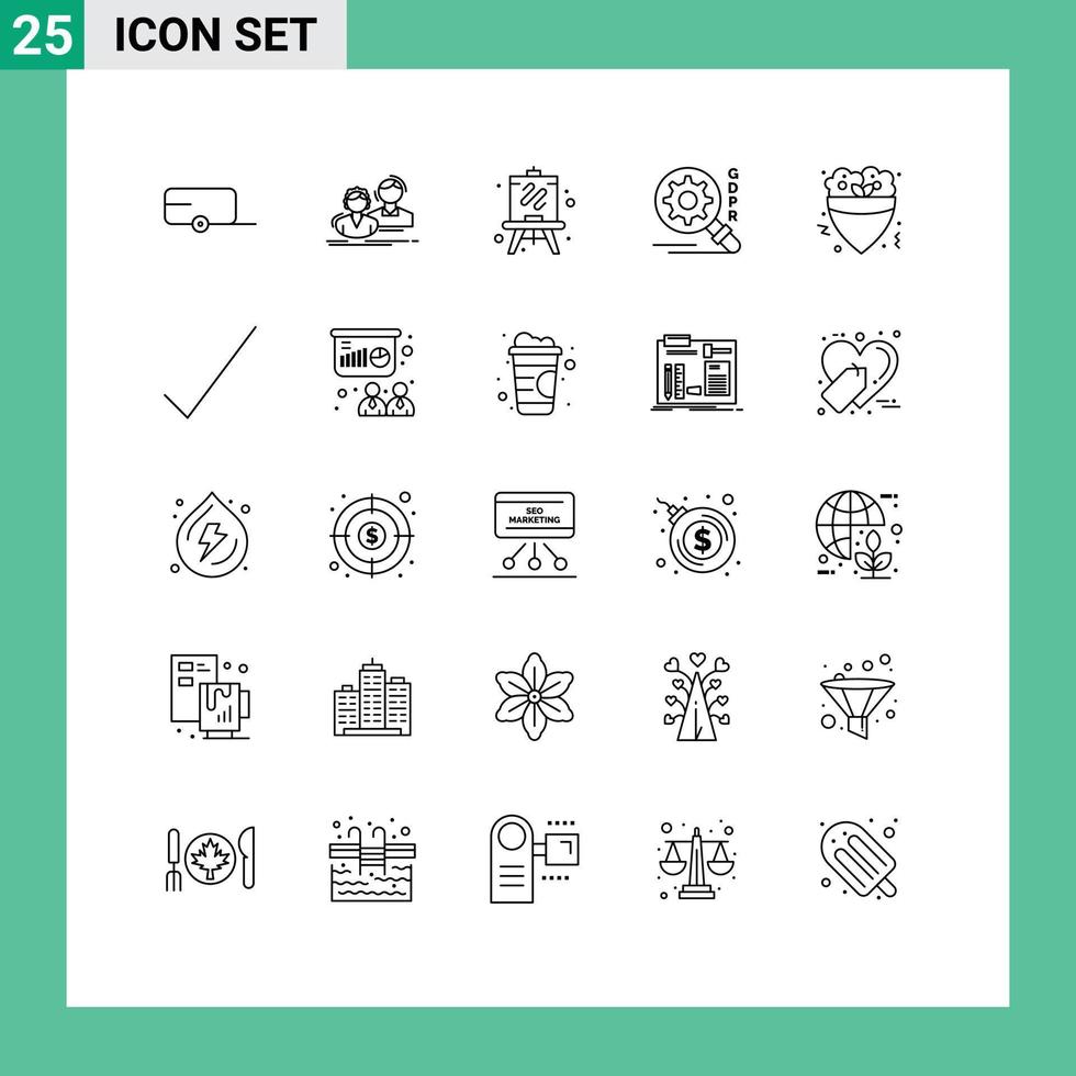 25 Universal Lines Set for Web and Mobile Applications crepe food easel fast search Editable Vector Design Elements