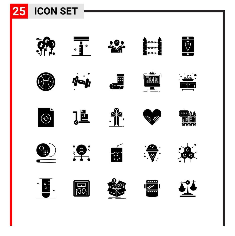 25 Universal Solid Glyphs Set for Web and Mobile Applications signaling protection business barbed leadership Editable Vector Design Elements