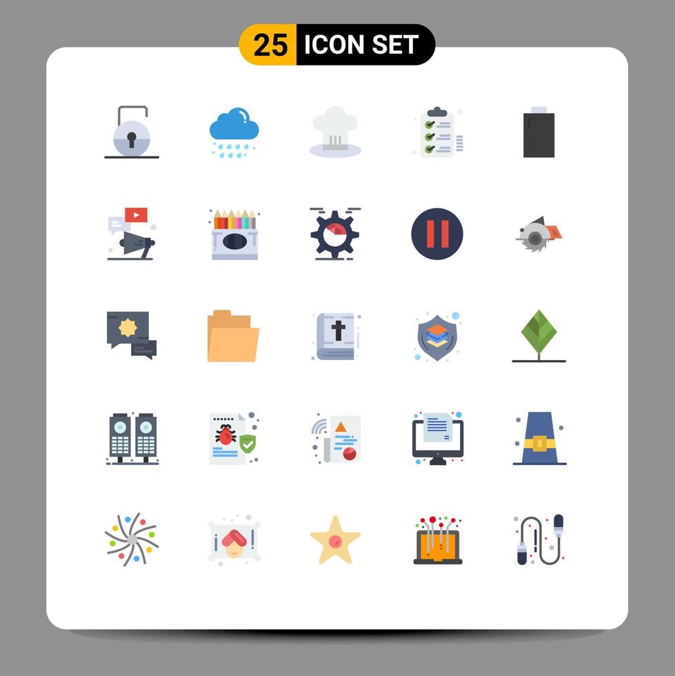 Set of 25 Commercial Flat Colors pack for todo tasks cafe clipboard restaurant Editable Vector Design Elements