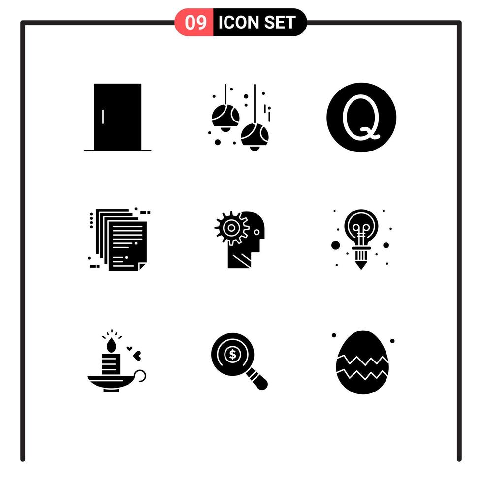 Pack of 9 creative Solid Glyphs of solution file lights enterprise architecture deliverable Editable Vector Design Elements