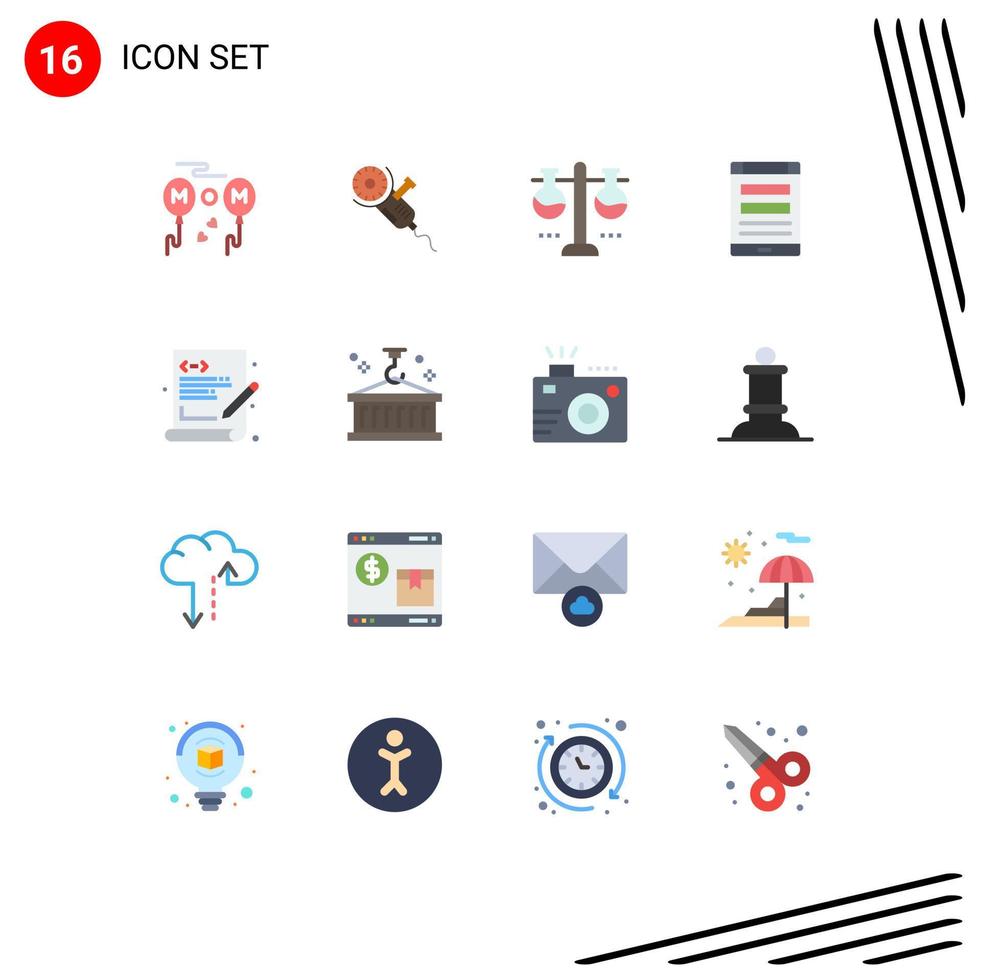 16 signos universales de color plano símbolos de matraz de prueba de conexión de hoja de Internet de teléfono inteligente paquete editable de elementos creativos de diseño de vectores