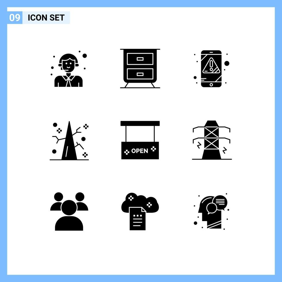Set of 9 Commercial Solid Glyphs pack for open salon board mobile beauty and spa tree Editable Vector Design Elements