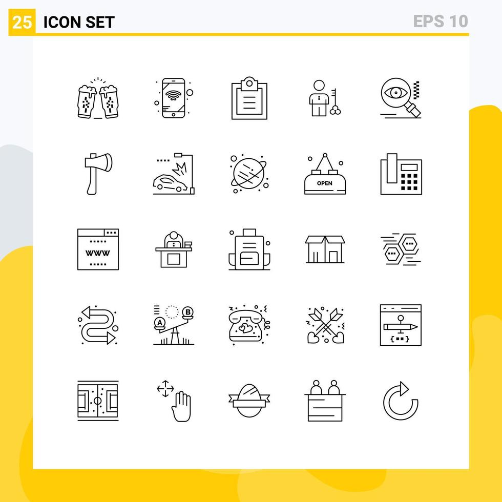 25 Line concept for Websites Mobile and Apps security person checklist man key Editable Vector Design Elements