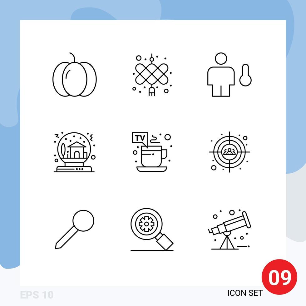 Modern Set of 9 Outlines and symbols such as cup globe body gift bowl Editable Vector Design Elements