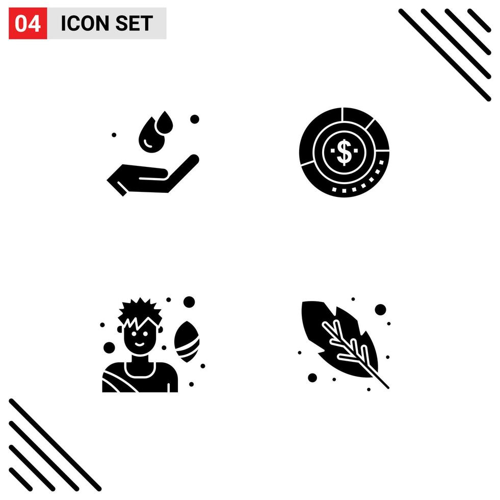 Set of 4 Commercial Solid Glyphs pack for earth day financial hand budget statistics Editable Vector Design Elements
