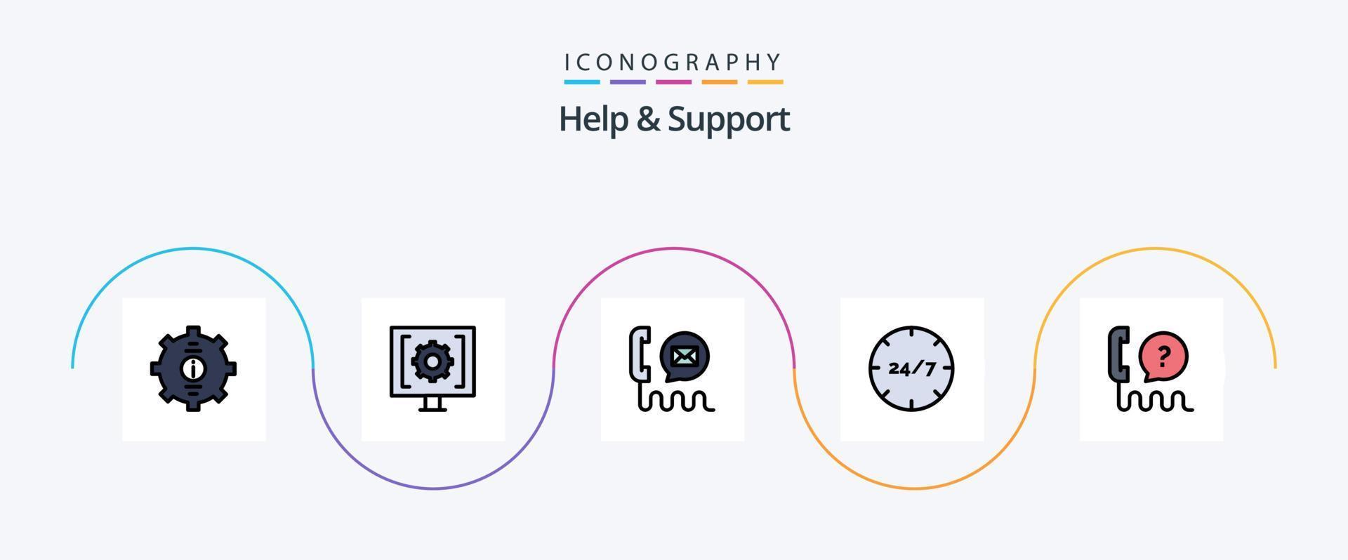 Help And Support Line Filled Flat 5 Icon Pack Including interface. customer. help. service. customer vector