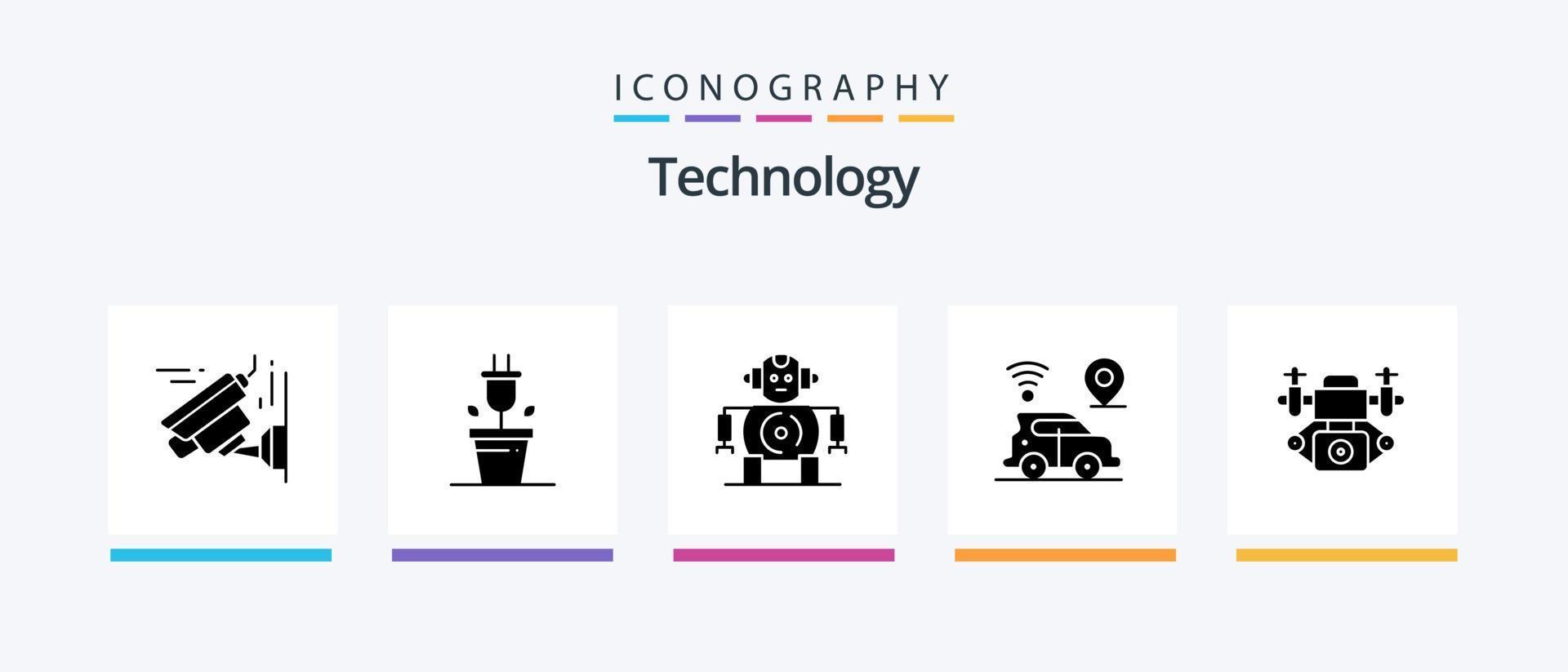 Technology Glyph 5 Icon Pack Including . technology. technology. camera. technology. Creative Icons Design vector