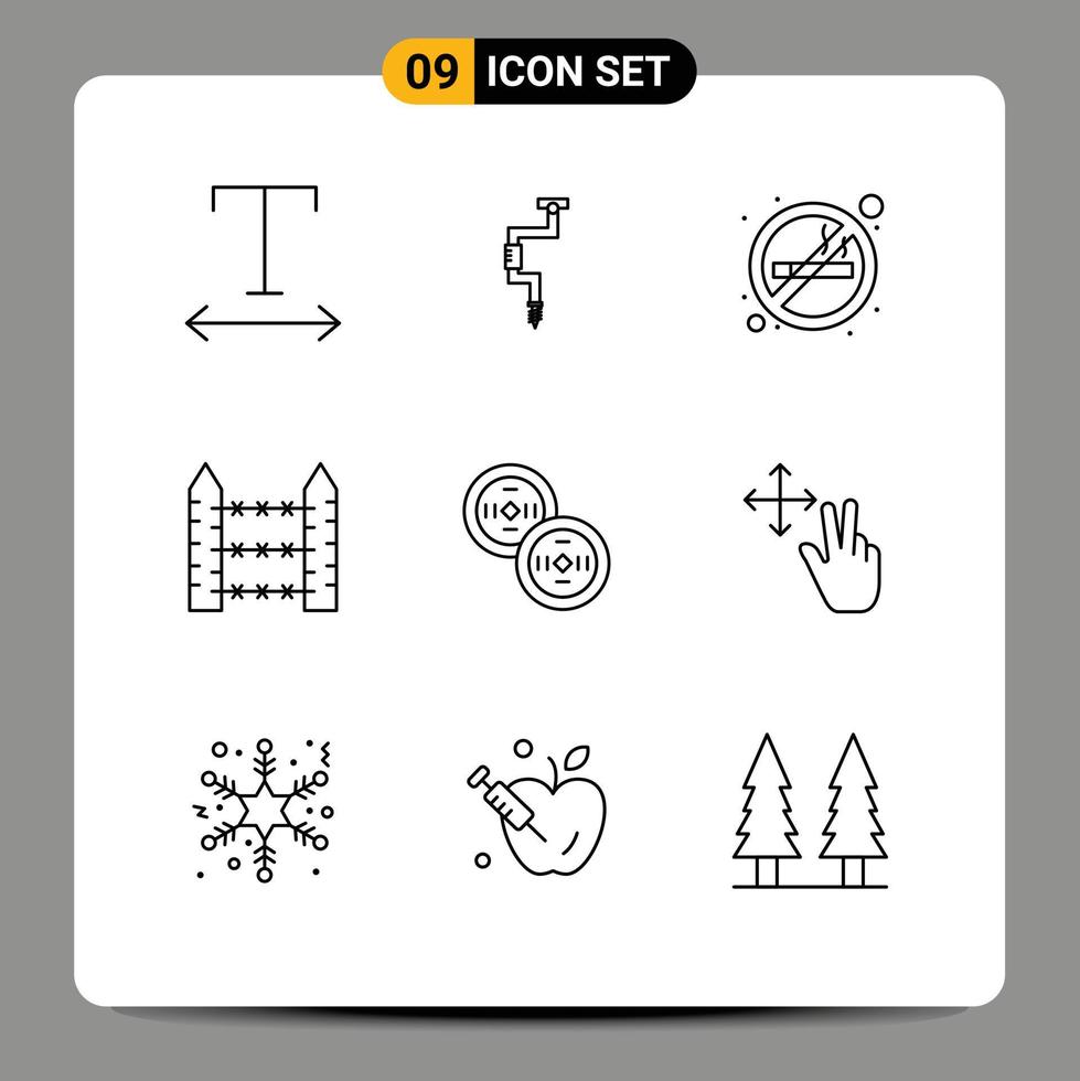 Pictogram Set of 9 Simple Outlines of china wire no signaling protection Editable Vector Design Elements