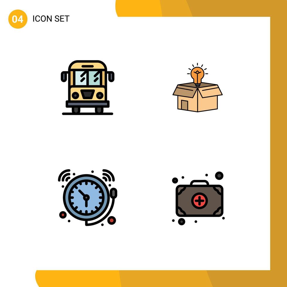 Modern Set of 4 Filledline Flat Colors and symbols such as car alarm truck idea clock Editable Vector Design Elements