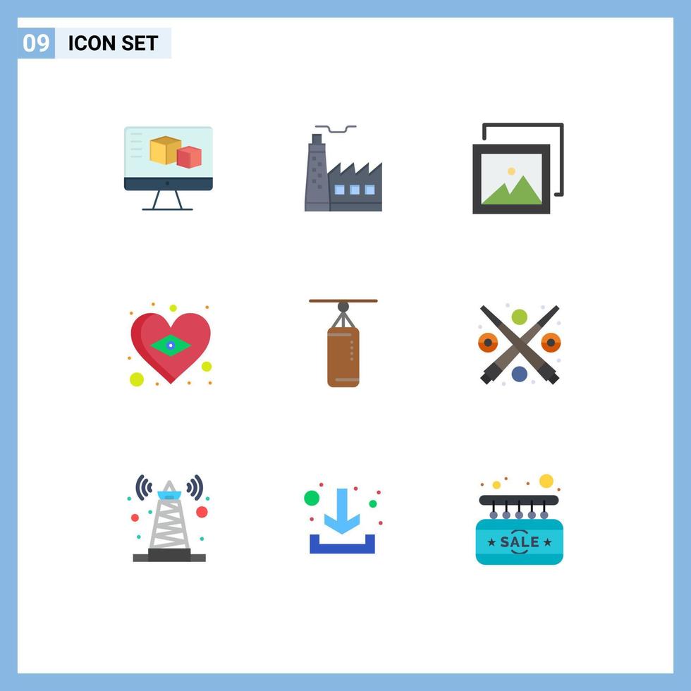 9 Flat Color concept for Websites Mobile and Apps punchbag bag album love flag Editable Vector Design Elements
