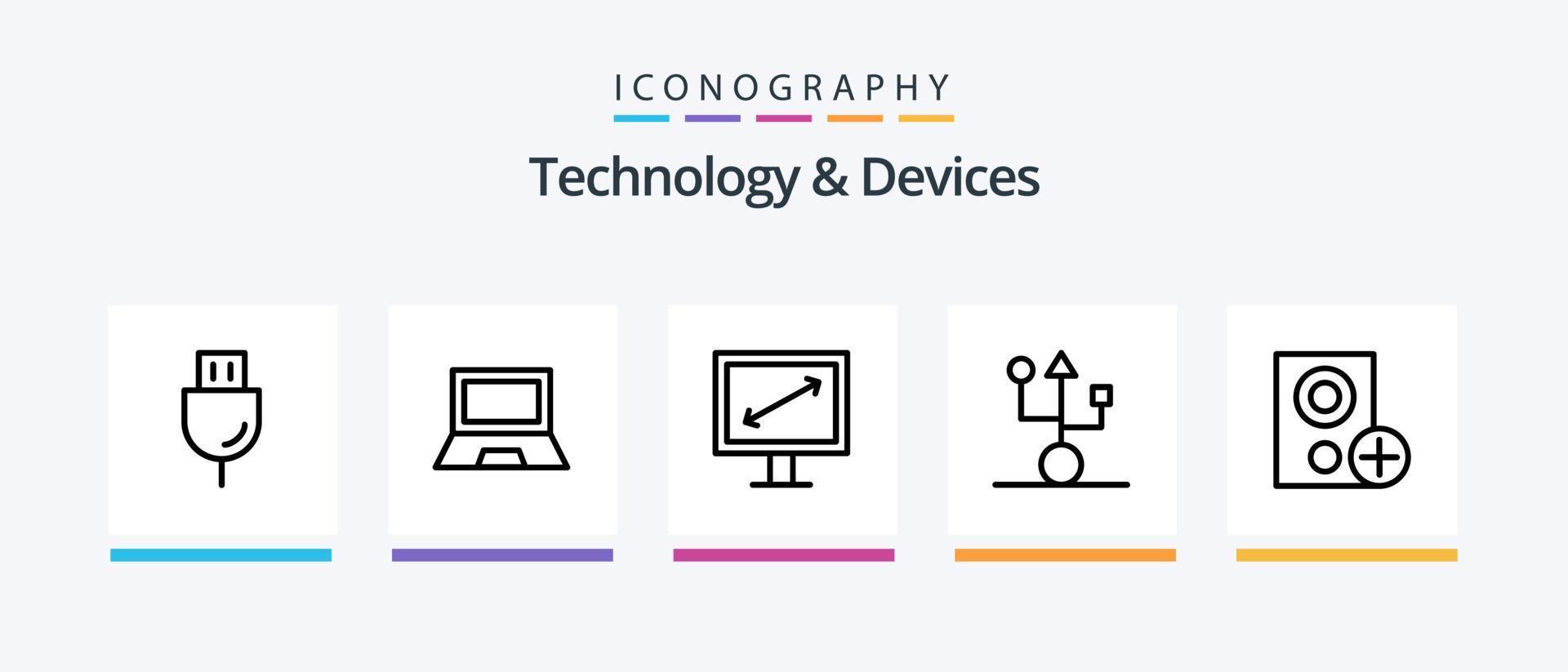 Devices Line 5 Icon Pack Including technology. plug. computers. electronics. speaker. Creative Icons Design vector