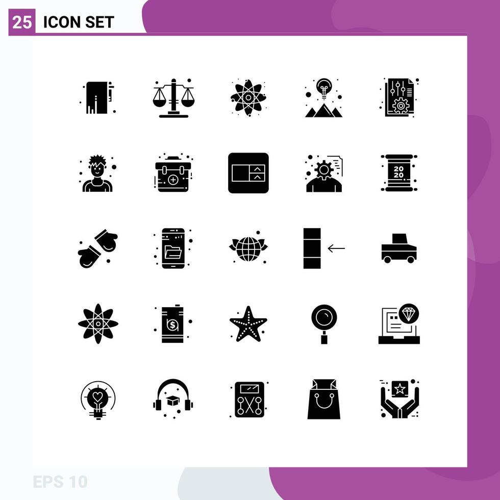 Group of 25 Solid Glyphs Signs and Symbols for office document energy strategy solution idea Editable Vector Design Elements