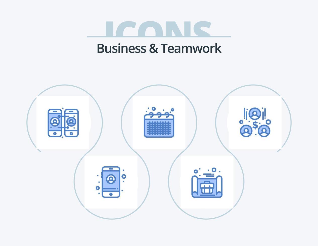 Business And Teamwork Blue Icon Pack 5 Icon Design. team work. building. calling. office. event vector