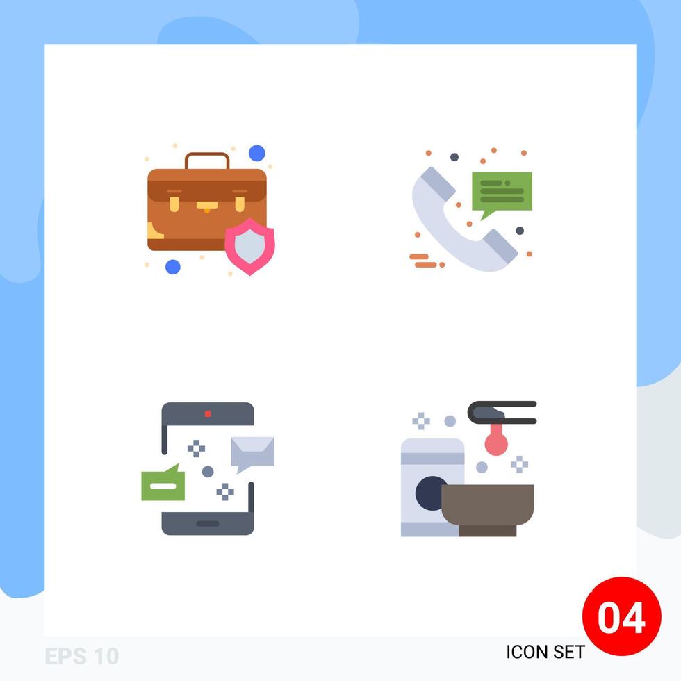 Group of 4 Modern Flat Icons Set for bag communication insurance hospital call email Editable Vector Design Elements