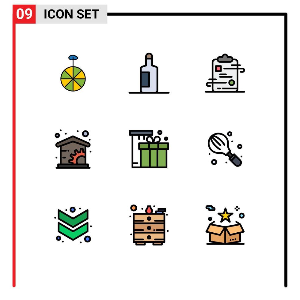 Set of 9 Commercial Filledline Flat Colors pack for eid box checklist gift home Editable Vector Design Elements