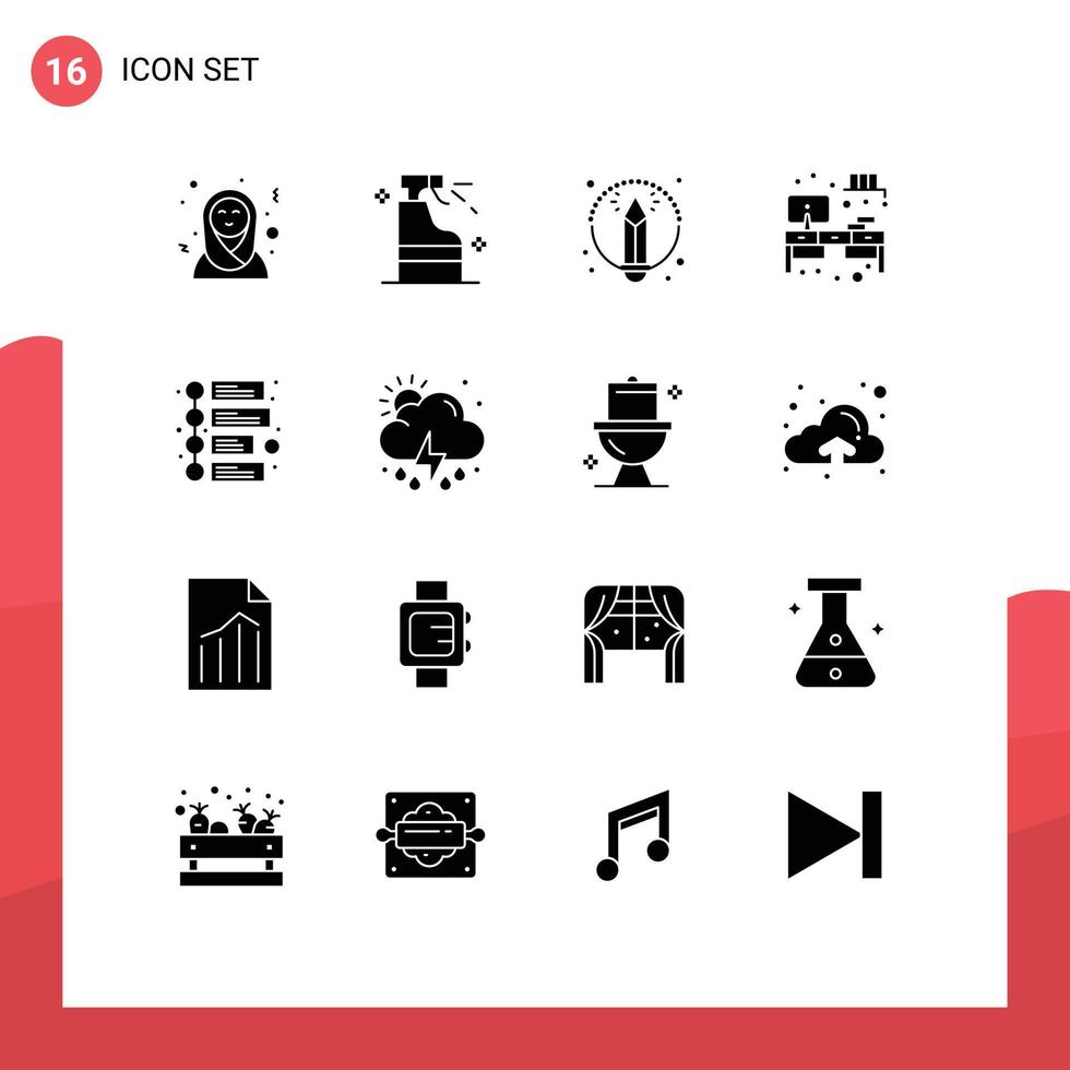 Paquete de glifos sólidos de 16 interfaces de usuario de signos y símbolos modernos de elementos de diseño de vectores editables de armario publicitario de arte de marketing en la nube