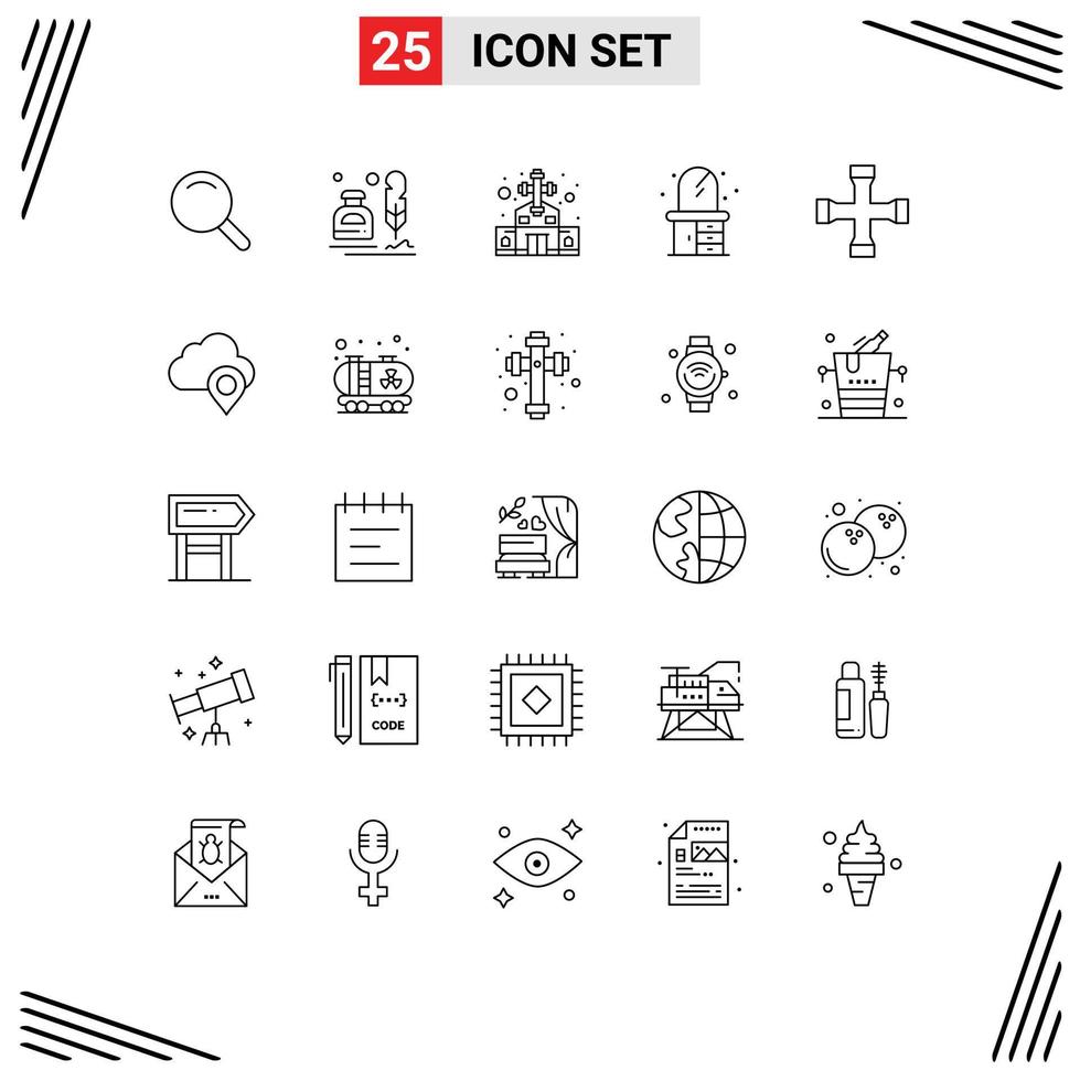 Pictogram Set of 25 Simple Lines of garage construction and tools building dresser home Editable Vector Design Elements