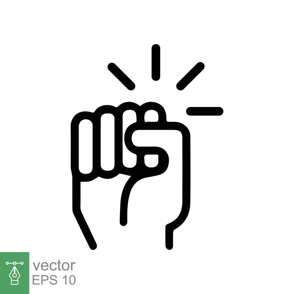 icono de golpe de mano. estilo de esquema simple. gesto de puñetazo, gente, brazo de hombre, nudillo, aldaba, signo de línea, símbolo de golpe. ilustración vectorial aislado sobre fondo blanco. eps 10. vector