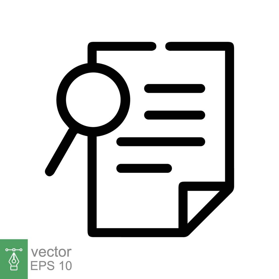 Case study icon. Simple outline style. Magnifying document, research, report, paper with find glass, search concept. Line vector illustration isolated on white background. EPS 10.