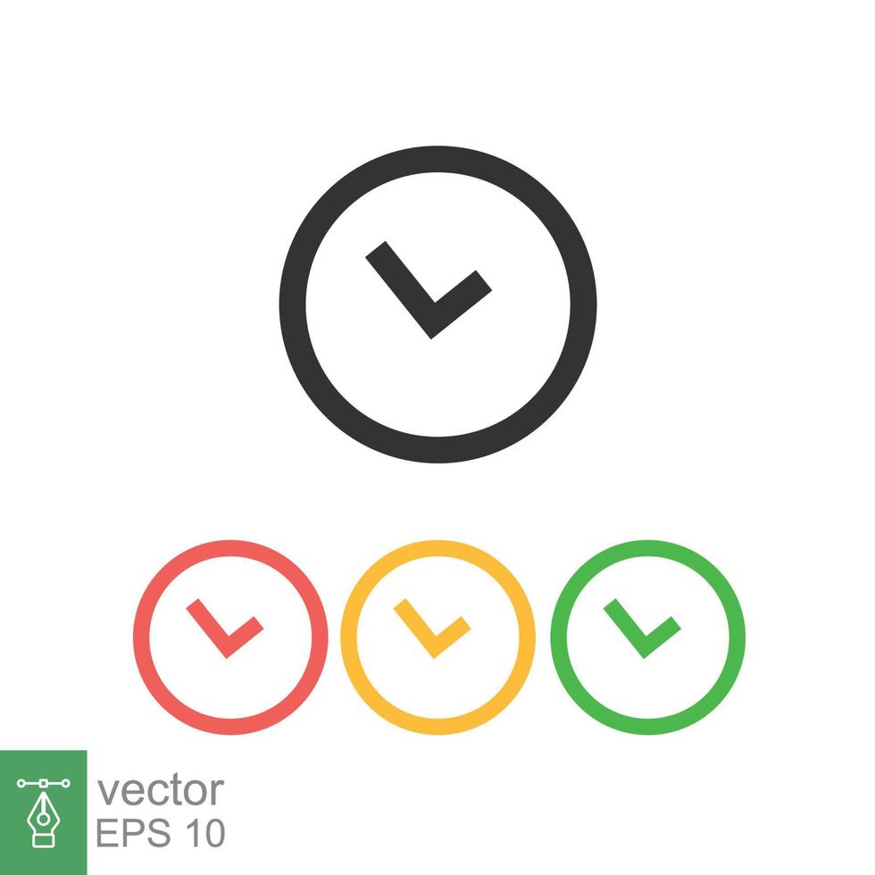 icono de reloj estilo plano sencillo. cara de reloj de pared circular, día, noche, negro, rojo, amarillo, color verde, concepto de negocio. ilustración vectorial aislado sobre fondo blanco. eps 10. vector