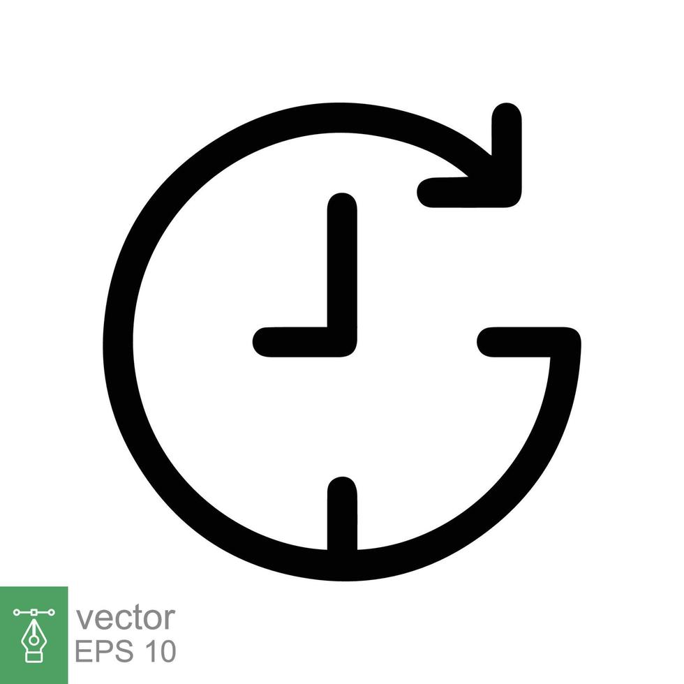 Passage of time icon. Simple outline style. Clock with round arrow, countdown timer, clockwise, flat design, circle clock line symbol. Vector illustration isolated on white background. EPS 10.