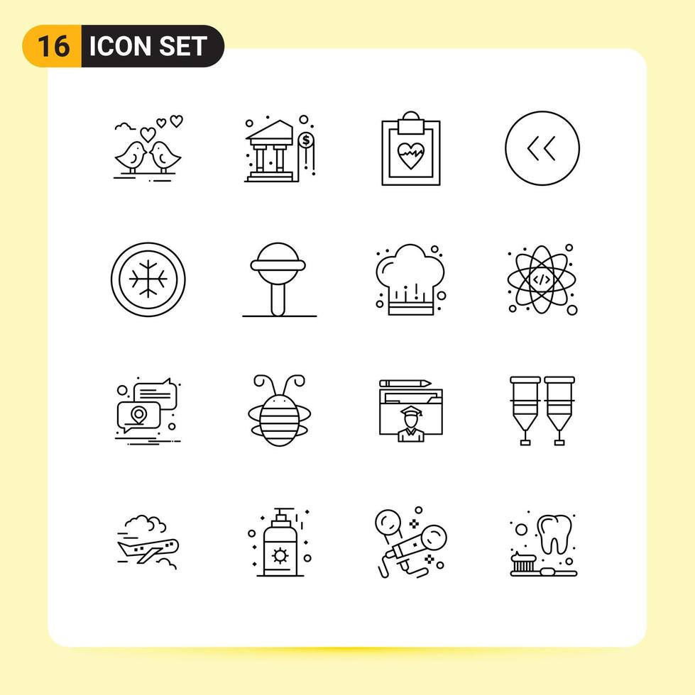 Pictogram Set of 16 Simple Outlines of snowflake cold cardiogram left back Editable Vector Design Elements