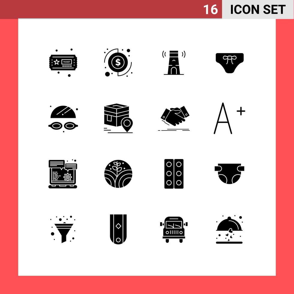 Set of 16 Modern UI Icons Symbols Signs for water clothing building clothes beach Editable Vector Design Elements