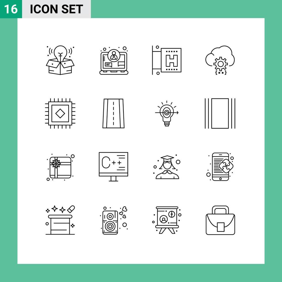 grupo de símbolos de iconos universales de 16 contornos modernos del proceso de viaje de la alfombra del automóvil desarrollan elementos de diseño vectorial editables vector